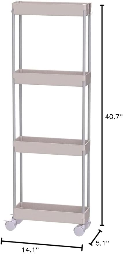Sooyee 4 Tier Slim Storage Cart Mobile Shelving Unit Organizer Slide Out Storage Rolling Utility Cart Tower Rack for Kitchen Bathroom Laundry Narrow Places, Plastic & Stainless Steel, White