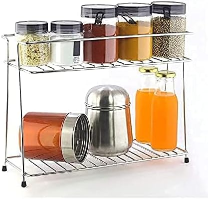 Stainless Steel Spice 2-Tier Trolley Container Kitchen Organizer storage rack/Basket for Boxes Utensils Dishes Plates for Home (Multipurpose Kitchen Storage Shelf Shelves Holder Stand