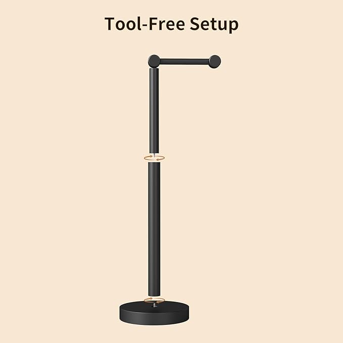 YUMORE Toilet Paper Holder Stand, 25" 4.5lbs Heavy Duty Freestanding Roll Dispenser with Storage, Open-Ring Stainless Steel Bathroom Tissue Organizer (Black)
