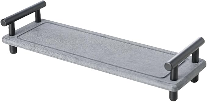 Instant Dry Sink Caddy Organizer,Diatomaceous Earth Bathroom Organizer with Handle Water Absorbing Stone Tray for Sink Water Absorbent Diatomite Coasters (S Gray Black Handle)