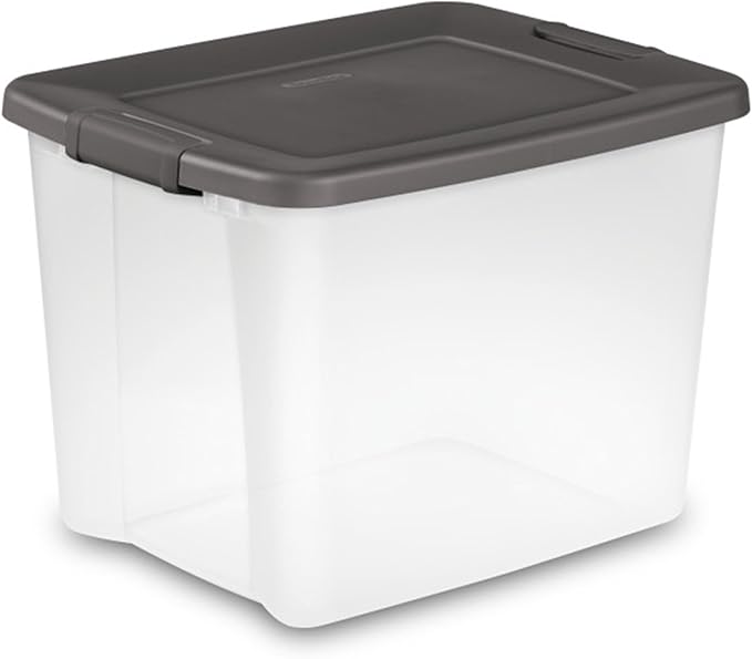 Sterilite 6-Pack ShelfTote, Clear Plastic Storage Bins with Lids, 50 Quart, Gray - Stackable Organizing Container Boxes for Closet, Bathroom, and Office