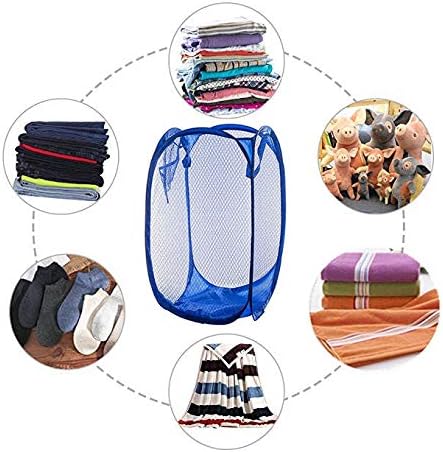 DurReus Portable Space Saving Laundry Hamper Cruise Ship Waste Bins Small Rope Basket for Dish Cloths,Stray Socks,Small Loads Blue