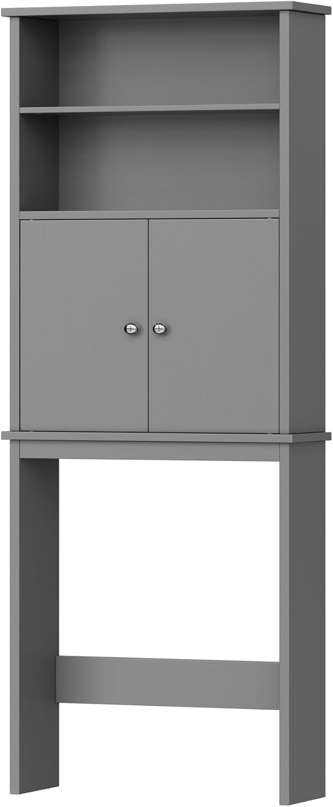 Nuturelly Over The Toilet Storage Cabinet, Bathroom Storage Organizer with Adjustable Shelves and Double Wooden Doors, Freestanding Above Toilet Storage with Open Shelf, Wooden Toilet Rack, Gray