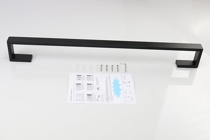 TocTen Bath Towel Rack - Square Base Thicken SUS304 Stainless Steel Towel Bar for Bathroom, Bathroom Bar Accessories Towel Rod Heavy Duty Wall Mounted Towel Holder (Matte Black, 33 Inch)
