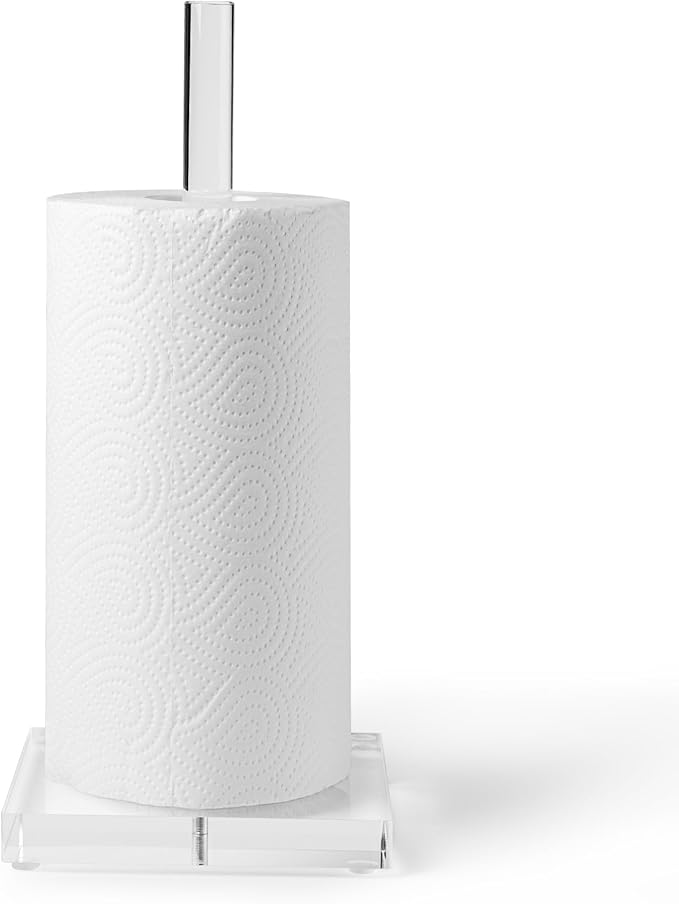 Antimbee Transparent Acrylic Paper Towel Stand Holder, Freestanding Tabletop Roll Paper Tower Holder, Countertop Paper Towel Dispenser for Kitchen, Bathroom, Coffee Table (Pack of 2)