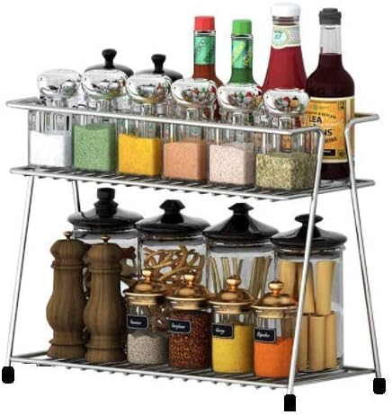 Stainless Steel 2 Layer Kitchen Spice Rack| Modular Kitchen Storage Rack | Kitchen Organizer Multipurpose Storage Shelf/Rack, Silver