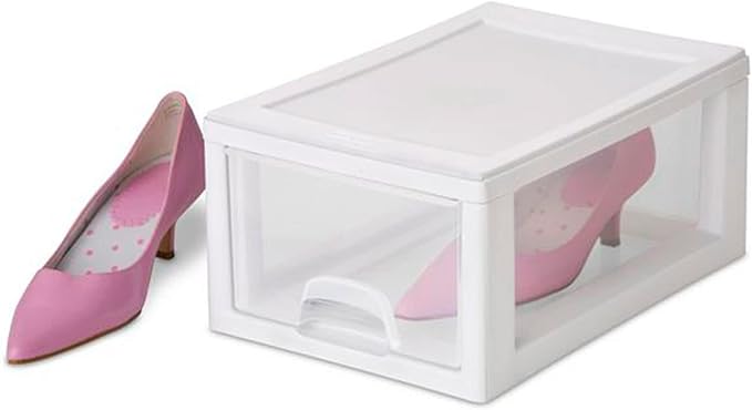 Sterilite 6-Pack Stacking Drawer, Clear Storage Closet Organizer, 6 Quart, White Frame - Stackable Plastic Drawers and Containers for Bedroom, Clothes, Dresser, Vanity, and Makeup Organization