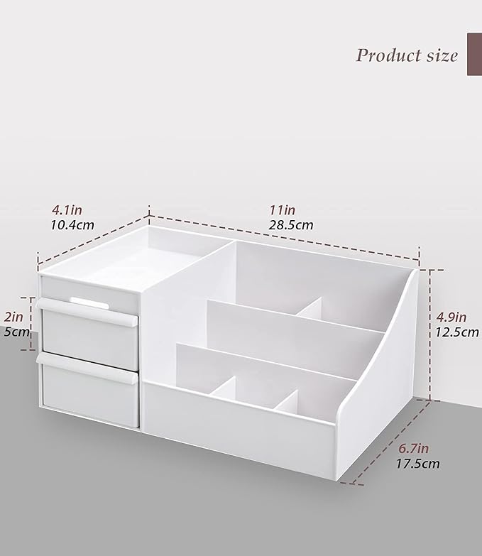 Makeup Desk Cosmetic Storage Box Organizer with Drawers for Dressing Table, Vanity Countertop, Bathroom Counter, Elegant Vanity Holder for Brushes, Eyeshadow, Lotions, Lipstick and Nail Polish
