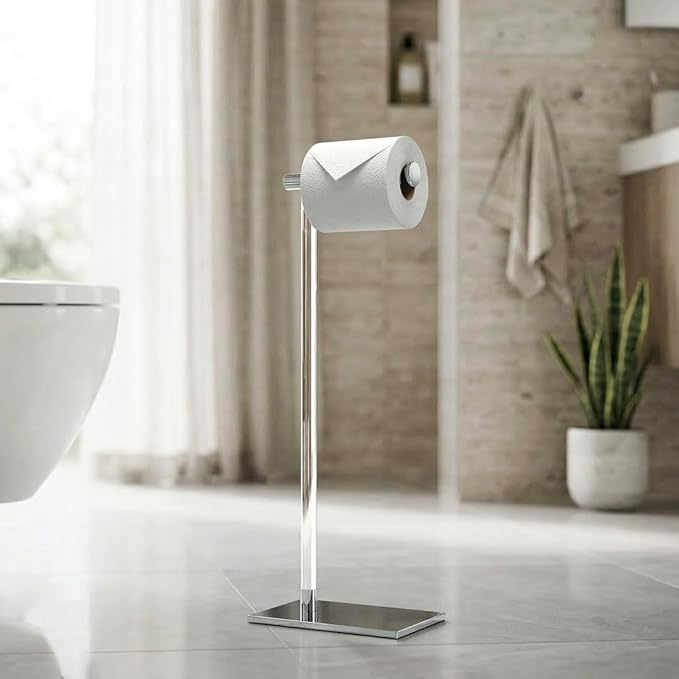Gatco 1331C Modern Rectangle Base Freestanding Toilet Paper Holder 22.25" Chrome/Acrylic with Weighted Base