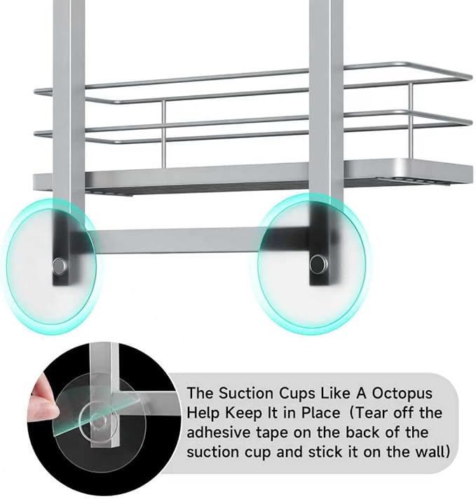 Shower Caddy Hanging (Silver), Adjustable Anti-Swing-Over The Shower Head Caddy, 3 Tier Height Bathroom Storage Organizer Bathroom Shelves Basket Rack Shower Caddies (3Tier)