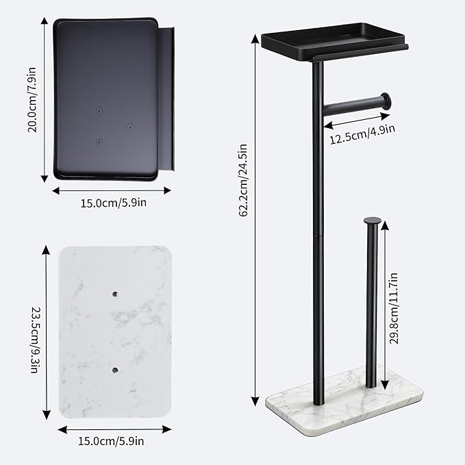 Toilet Paper Holder with Phone Stand - Extra Heavy Duty Marble Base Toilet Paper Holder Free Standing Built in Wet Wipe Holder