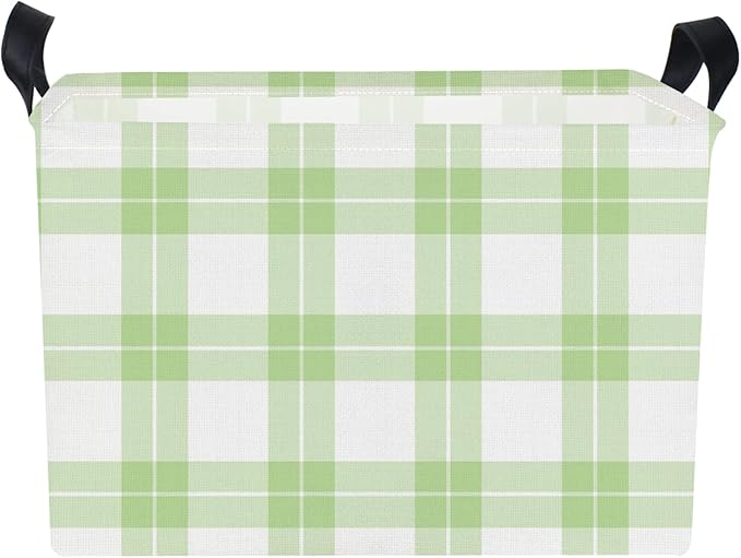 AppleGreen Grid Rectangular Storage Basket Empty,Storage Bin with Handles,Room Decor,Gift Basket,Book Box(Green Plaid)