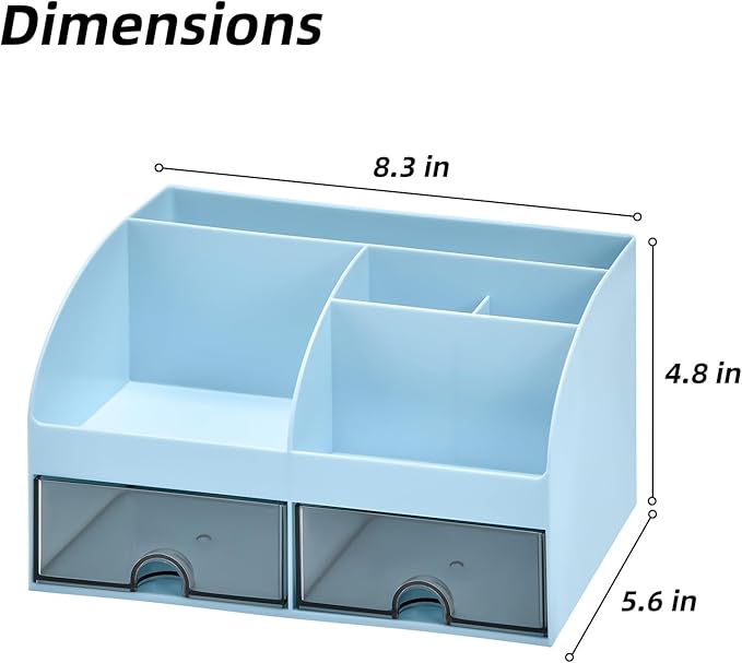 VITVITI Toothbrush Holders for Bathrooms Countertop, 5 Slots Toothpaste Bathroom Counter Sink Organizer with Drawers, Plastic Bathroom Organizer for Vanity/Makeup/Office Blue
