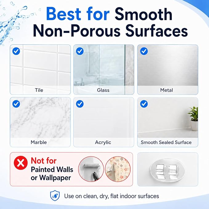 16 Pack Shower Caddy Adhesive Replacement Hooks, Waterproof No Drill Sticky Strips, Clear Transparent 3 Sizes for Shower Shelf, Soap Holder, Bathroom Organizer Basket and Kitchen Rack
