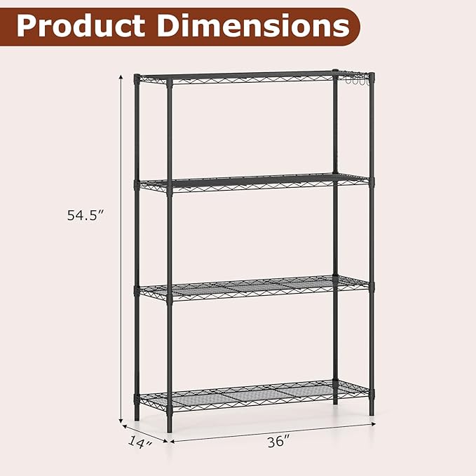 GOFLAME 4-Tier Metal Storage Shelving Unit, Heavy-Duty Adjustable Utility Shelf with V-Shaped Wire Rack, 600 LBS Storage Organizer for Home, Kitchen, Garage, Basement, 36”L x 14”W x 54.5”H