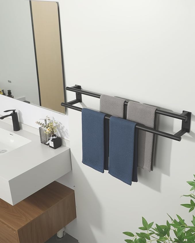 Alise Bathroom Double Towel Bar, 32 Inch Wall Mount Towel Holder, Towel Racks for Bathroom, SUS304 Stainless Steel Towel Hanger, Thickened Pipe with Strong Load-Bearing Capacity, Matte Black