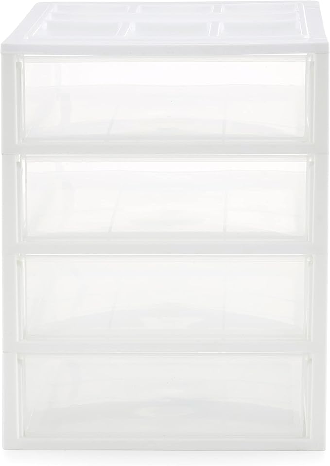 Gracious Living 4 Drawer Desktop & Countertop Organizer w/Organization Lid for Craft Storage, Office Supplies & School Supplies, White/Clear (4 Pack)
