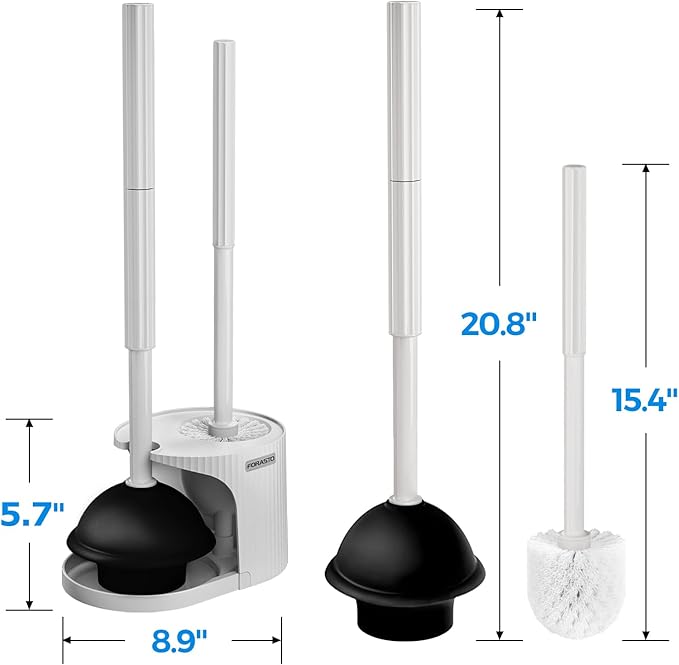 FORASTO 2 in 1 Toilet Plunger and Brush Set,Extended Handle Plunger,Toilet Bowl Brush Plunger Set,Bathroom Cleaning Tools,Cleaning Brush,Toilet Brush Plunger Combo,Light Grey(20.8inch)