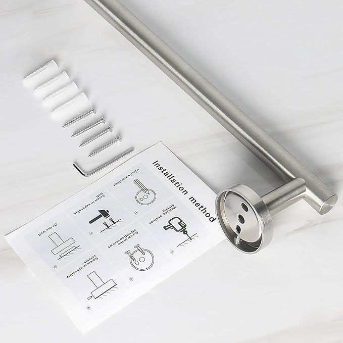 NearMoon Bath Towel Bar, Thicken Stainless Steel Shower Towel Rack Holder Wall Mounted for Bathroom, 26-lnch Overall Length-24-lnch Usable Hanging Space (1 Pack, Brushed Nickel)