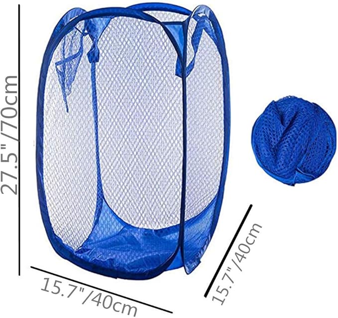 Larger Space Saving Laundry Basket Portable Hanging Clothes Hampers With Pocket For Organization Storage Laundry Dolls Balls Blue