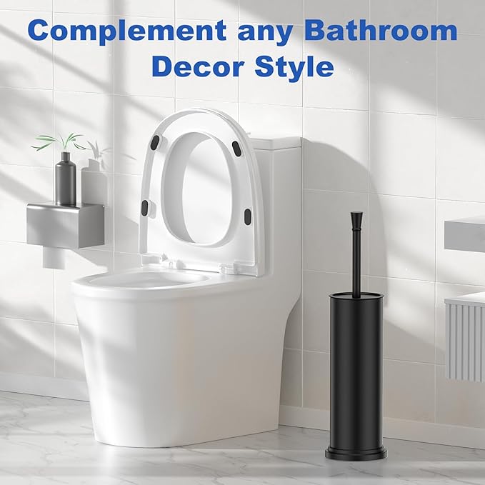 Toilet Brush and Holder Set:304 Stainless Steel Heavy Duty Toilet Bowl Brush,Removable Inner Bowl and Splash Protection,Bathroom Toilet Brush-Dense Bristles for Through Cleaning
