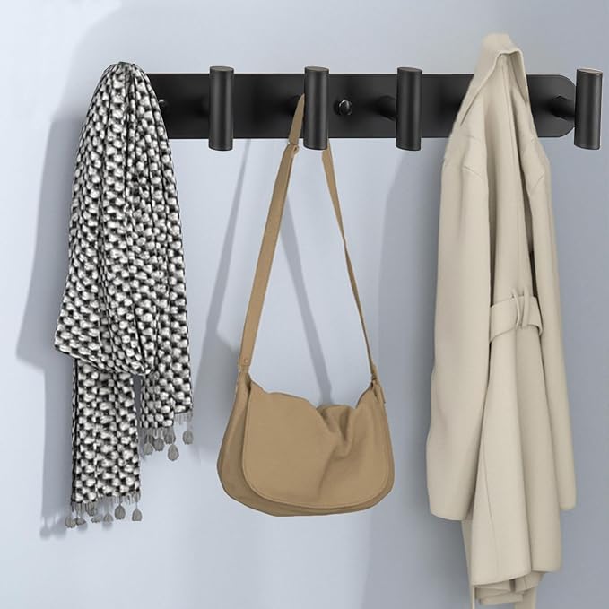 Coat Hook Rack, Wall Mounted Coat Rack with 12 Hooks, Heavy Duty Towel Hooks Rack Wall Hooks for Hanging Clothes, Stainless Steel Coat Hanger for Bathroom Entryway Mudroom(Matte Black)