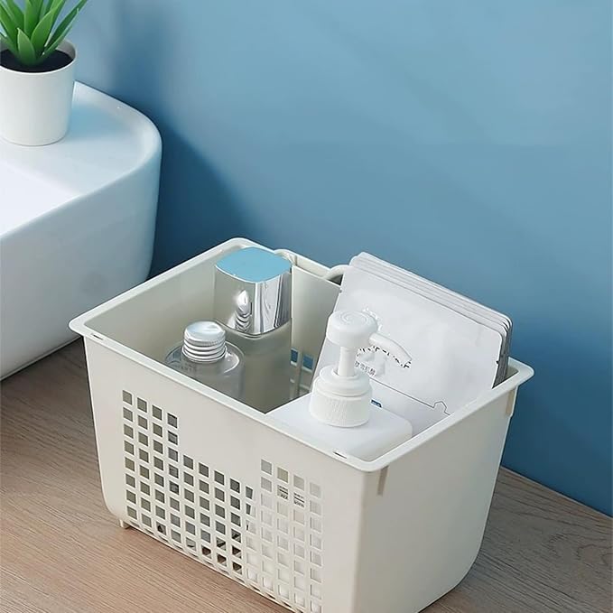 5PCS Plastic Hanging Baskets for Shower, Hanging Basket Organizer with Hooks, Rectangle 11.3Inches Small Hanging Storage Basket (Beige)