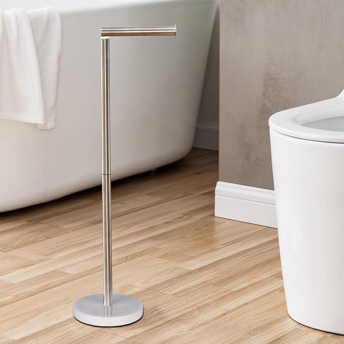 Songtec Toilet Paper Holder Stand, Free Standing Tissue Roll Holder, Heavy Natural Marble Base, Sturdy for 5 Toilet Paper Rolls (Marble Base, Brushed Nickel)