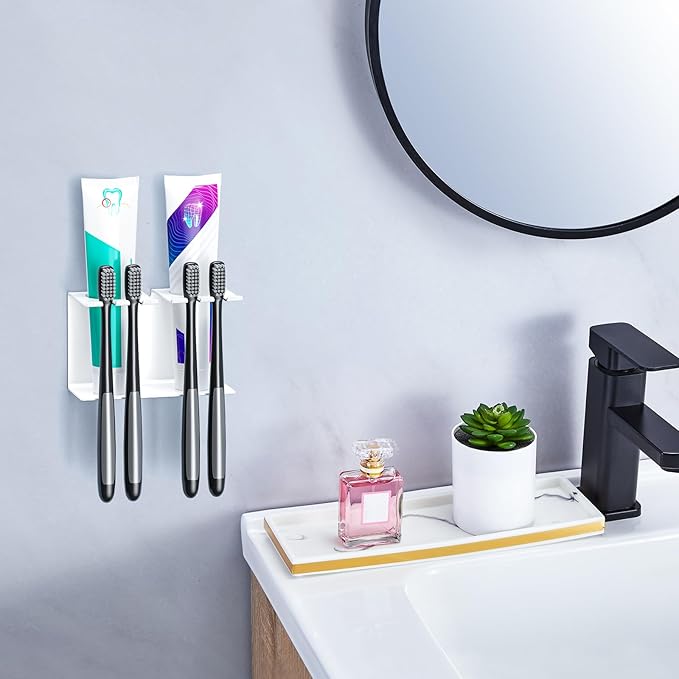 Toothbrush Head Holders, Electric Tooth Brush Head Holder, Wall Mounted Toothpaste Holder for Bathrooms Shower, Adhesive Tooth Brushing Holder Razor Holder Organizer Storage (White)