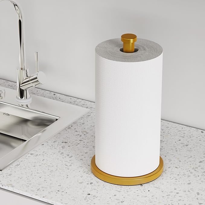 VEHHE Paper Towel Holder Countertop, Weighted Non-Slip Base, Stainless Steel Paper Towel Holder for Kitchen Bathroom (Gold)