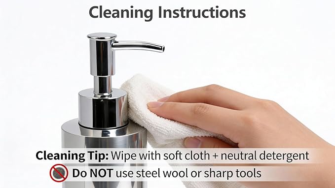 Stainless Steel Round 2PCS Bathroom Set, Soap Dispenser & Toothbrush Holder Set, Suitable for Kitchen and Bathroom Hand Washing Liquid Bath Gel Shampoo, (7.5OZ/220ML)
