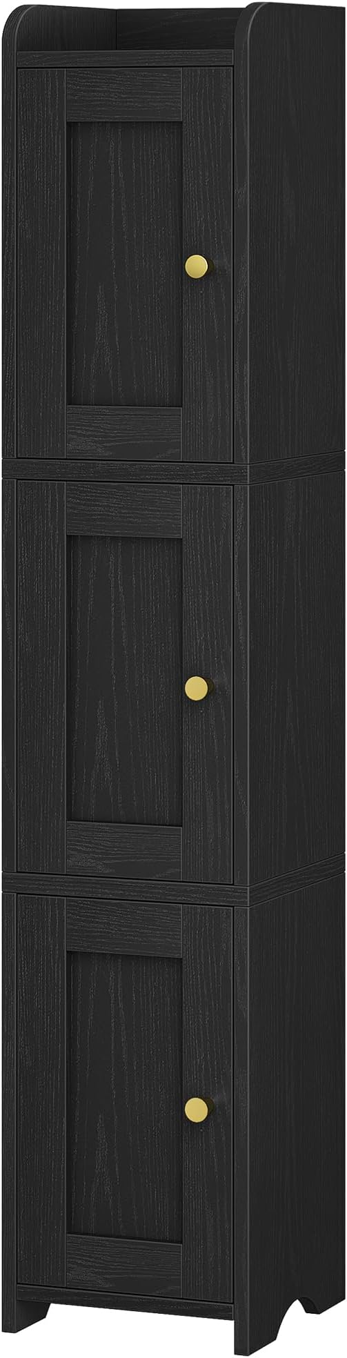 HEXCELEN Slim Bathroom Storage Cabinet, Narrow Cabinet with 3 Doors, Small Bathroom Organizers and Storage, Laundry Room Organization for Small Space, Kitchen, Living Room, Black 022304X