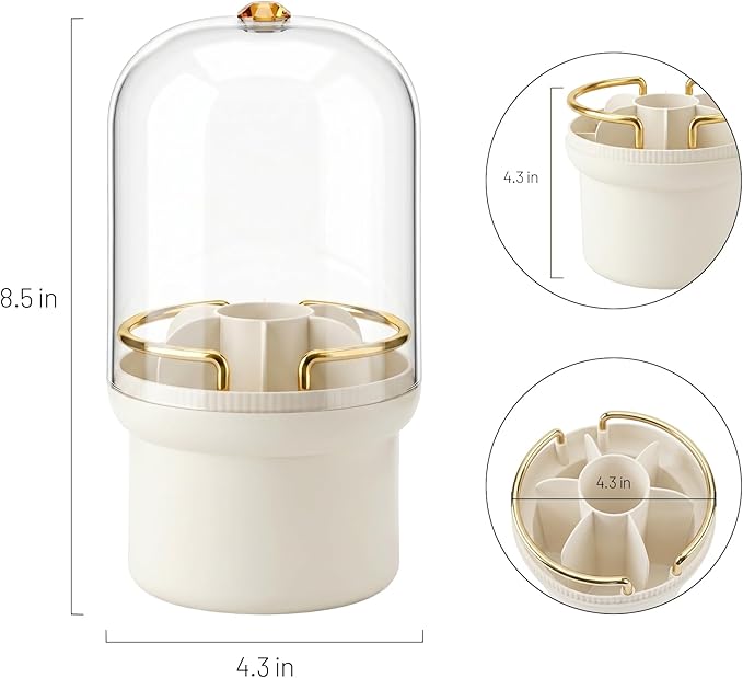 Makeup Brush Holder, 360° Rotating Cosmetic Display Cases with Clear Lid, Bathroom Countertop Organizer for Vanity, Waterproof Toothbrush Holders for Make Up Brushes, Toothpaste, Lip Gloss (Cream)