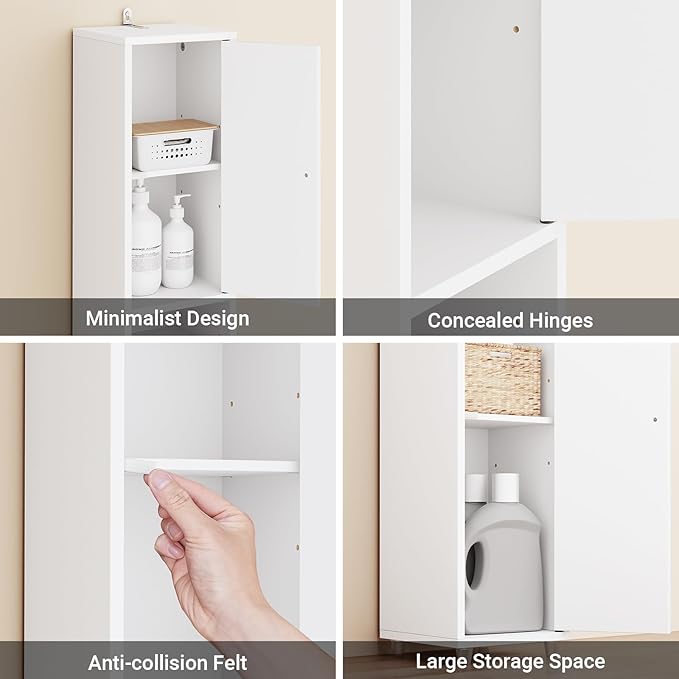 SoBuy Bathroom Narrow Storage Cabinet, Skinny Tall Unit with Adjustable Shelves Slender, Slim Bathroom Organizers and Storage, Anti-Tipping Thin Floor Standing Cupboard Laundry Room, White BZR34-W