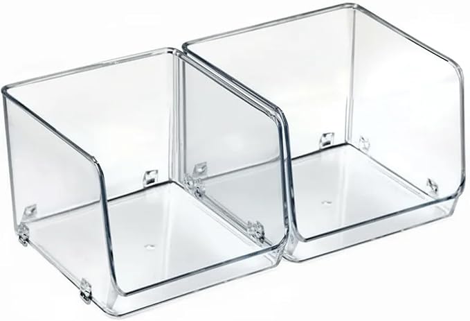 Azar Displays 556720-2PK Small Clear Stackable Bin Compact Transparent Storage Organizer for Pantry Drawer Bathroom and Desk BPA-Free Plastic (Pack of 2)