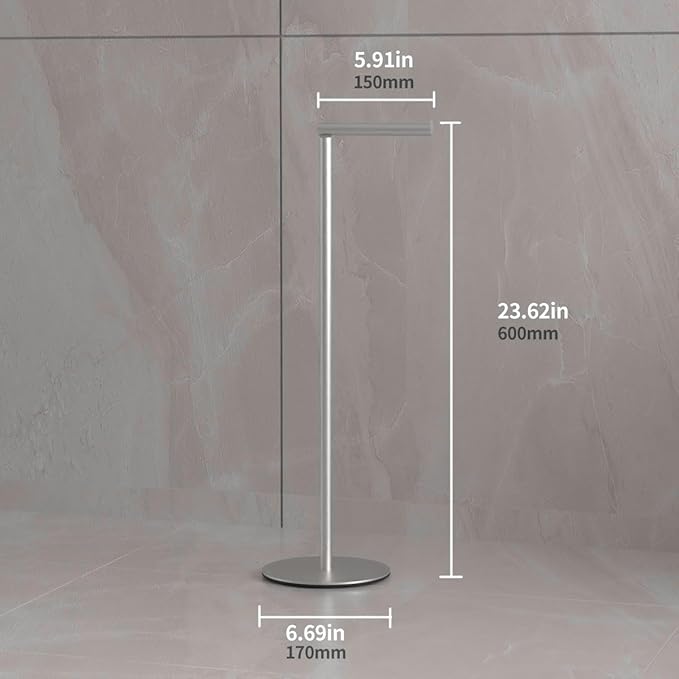 Bathroom Toilet Paper Holder Stand Modern Tissue Roll Stainless Steel Rustproof Freestanding Holder Matte Black (Silver)