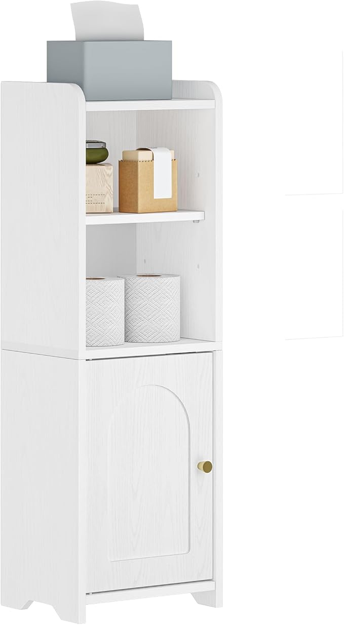 Hzuaneri Bathroom Storage Cabinet, Corner Floor Cabinet with Doors and Adjustable Shelf, Narrow Toilet Paper Cabinets, Bathroom Organizer for Small Spaces, White BC29713X