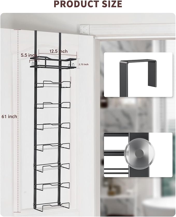Aetyord Hanging Towel Racks for Bathroom No Drill - Over The Door 8-Tier Bath Towel Storage Organizer for Small Bathrooms - Back Door Large Tiered Towel Holder Hanger for Rolled Towels RV Camper BLACK