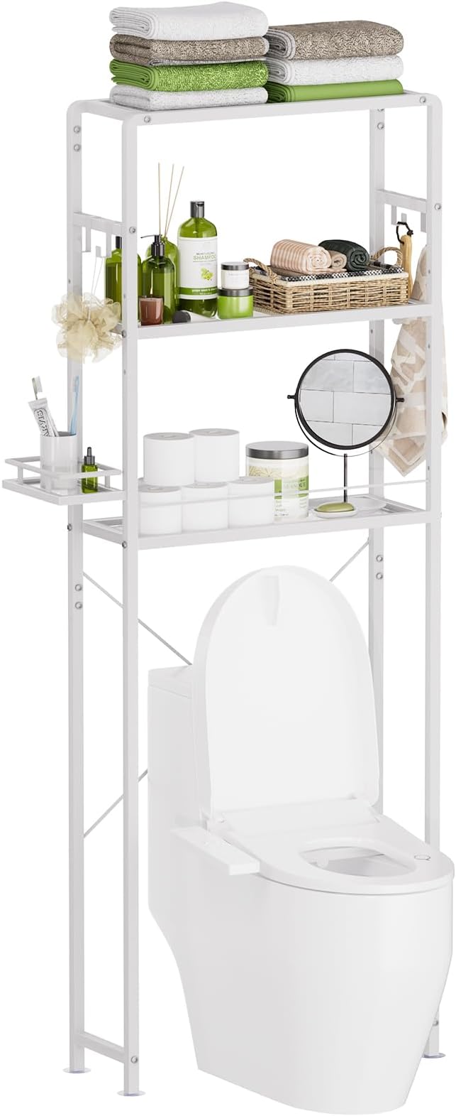 SAYGOER Glass Over the Toilet Shelf, 3-Tier Over-The-Toilet Storage Rack, Adjustable Shelf Bathroom Organizer, White Space Saving Shelves