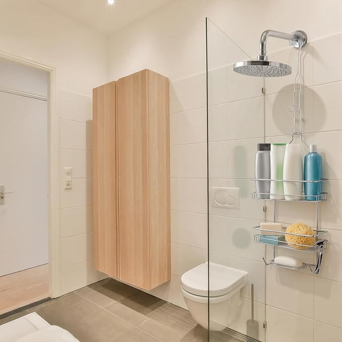 LEIFIDE 2 Pack Shower Caddy Extender Hooks 11 Inch Stainless Steel Bathroom Hanging Hooks with U-shaped Non-slip Mats Rustproof Waterproof Shower Organizer Extension No Drilling