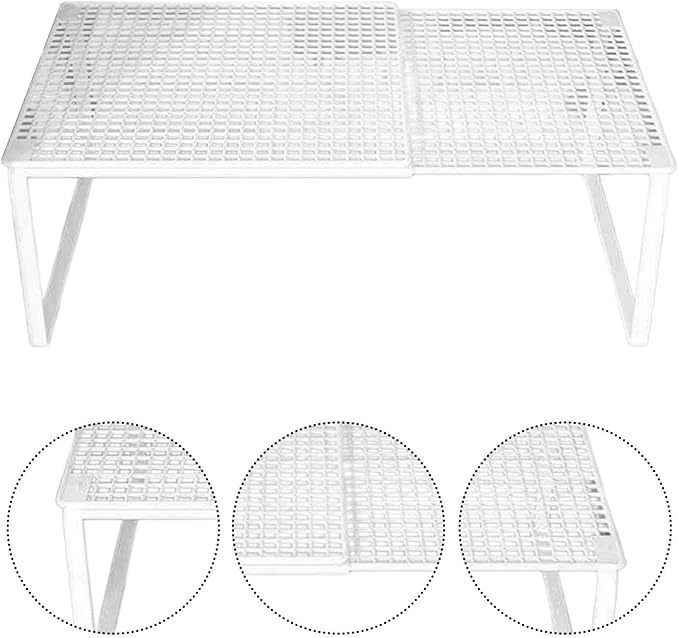 Expandable Cabinet Storage Shelf Adjustable Organizer Rack Stand Riser for Under Sink Wardrobe Books Dorm Kitchen- White 50 to 85cm