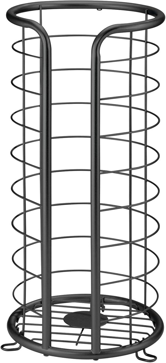 mDesign Metal Toilet Paper Holder Stand - Storage Reserve for 3 Rolls of Toilet Tissue - Freestanding Toilet Paper Holder - Stylish Bathroom Floor Toilet Paper Stand - Omni Collection - Matte Black