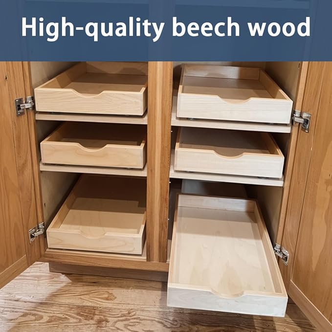 Pull Out Cabinet Drawers - 6x2 Size Options (12-23'W,18-21'D), Pre-Assembled with Soft Close Slides, Solid Beechwood, Easy Installation(21'W x 18'D)