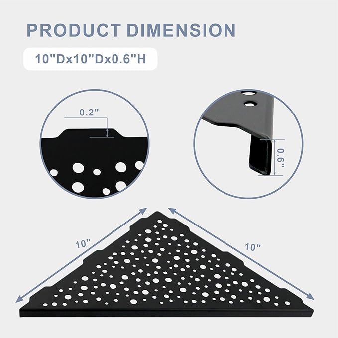 HIDROP Matte Black Corner Shower Shelf 10 Triangular Corner Shelf Stainless Steel Bathroom Shelf for Tiled Wall, 2 Pack Shower Corner Shelf, No Drilling