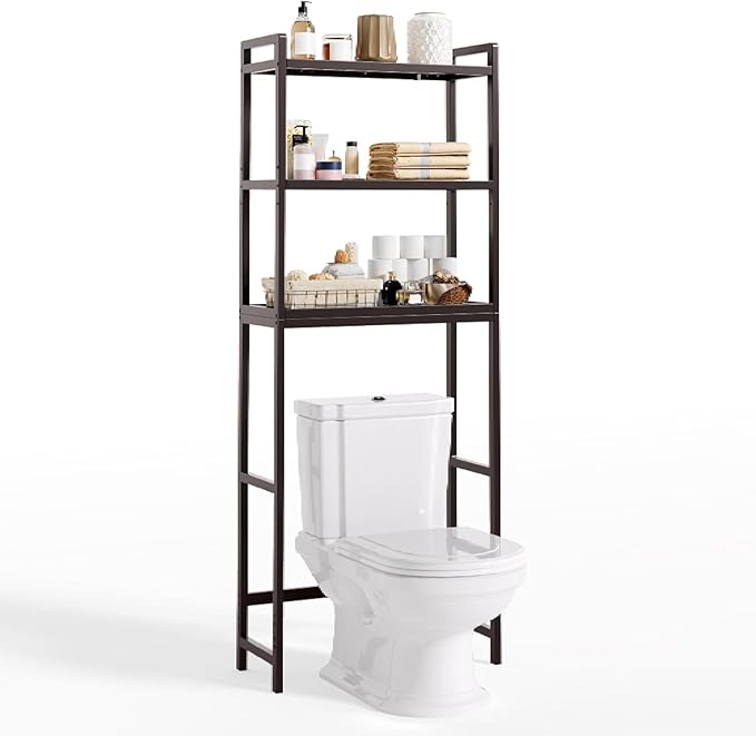 Gizoon Over The Toilet Storage, 3 Tier Bamboo Bathroom Organizer with Adjustable Shelf, Freestanding Above Toilet Stand, Bathroom Storage Shelf Rack