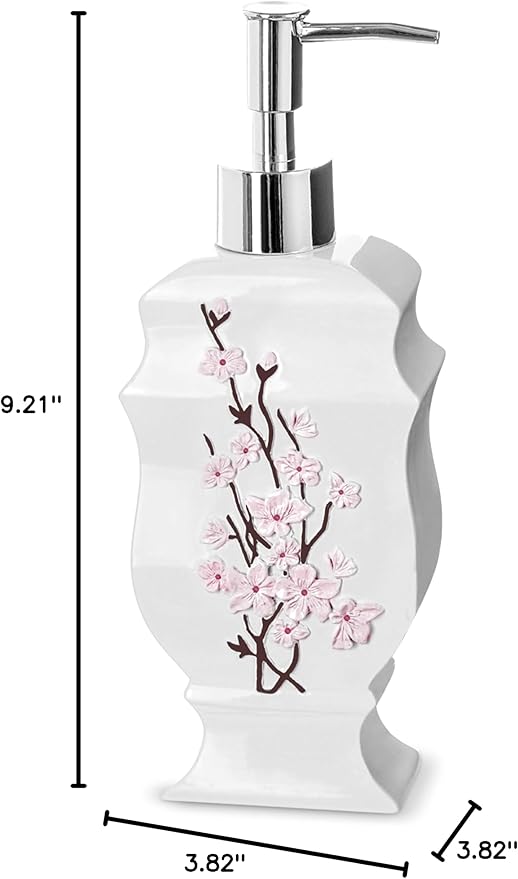 Creative Scents Vanda White Soap Dispenser Bathroom Countertop Hand Lotion Pump - Lotion Dispenser for Liquid Soap with Durable Pump, Modern Cherry Blossom Style