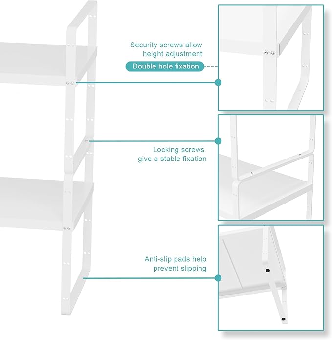 Cabinet Organizer Shelf,Expandable Cabinet Space Rack,Stackable Shelves Adjustable Storage Shelf,Riser for Kitchen Pantry Office,10.24" D,White