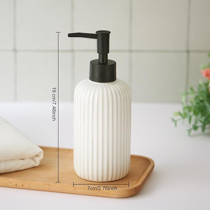 Hand Soap Dispenser Bathroom Accessories, 15oz Ceramic Dish Soap Dispenser for Kitchen Sink, Refillable Liquid Pump Bottle for Shampoo, Lotion, Conditioner, Black White Bathroom Decor
