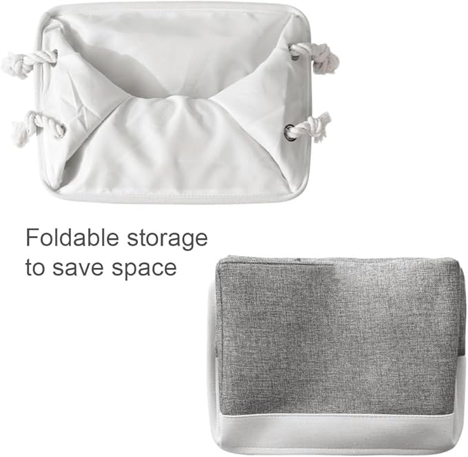 TheWarmHome Organization and Storage Basket for Organizing - 3 Pack 16x12x12 inch Cube Storage Bin Fabric Storage Cubes for Organizer Cloth Gift Toy Closet (White & Grey)