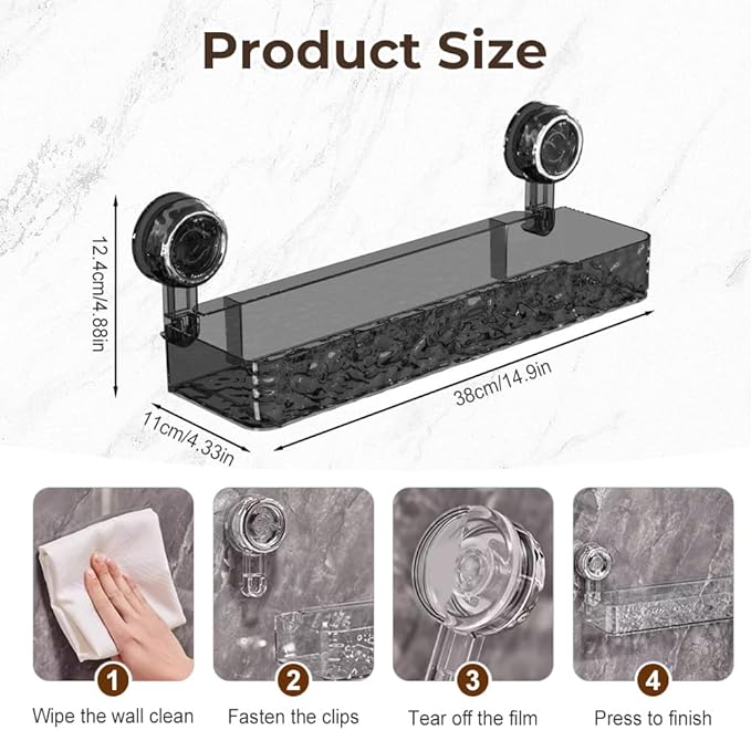 LECDOA Corrugated Suction Cup Storage Holder, 2025 New Movable Shower Shelf Suction Cup, No-Drill Wall-Mounted Storage Shelf, Luxury-Style Glacier Pattern (White+Black)